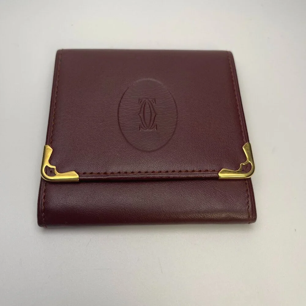 Cartier Vintage Burgundy Leather Coin Pouch Wallet - Preowned